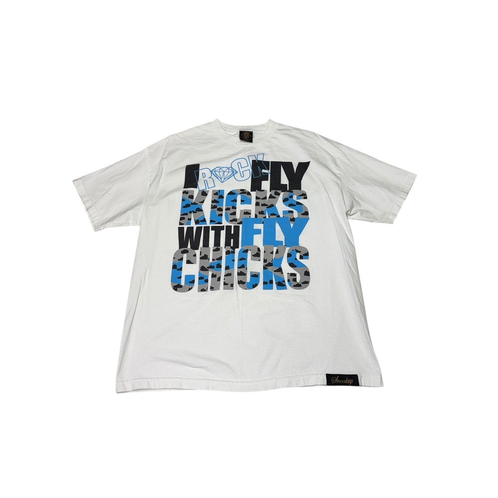 Sneaktip Mens XL Graphic T Shirt White Rock Fly Kicks‎ With Fly Chicks Made USA